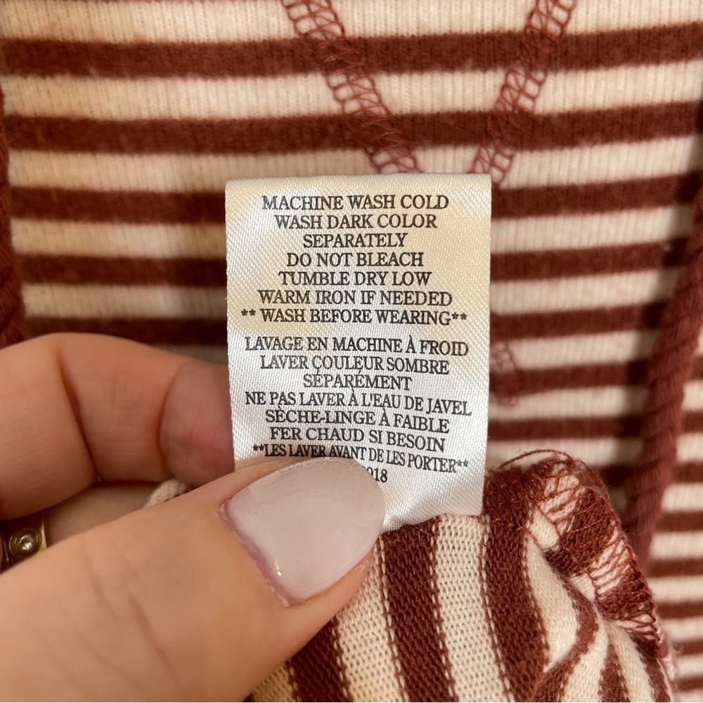 Z Supply Brick Red/Cream Striped Hoodie Kangaroo Pocket Rope Ties Size M - Picture 12 of 13